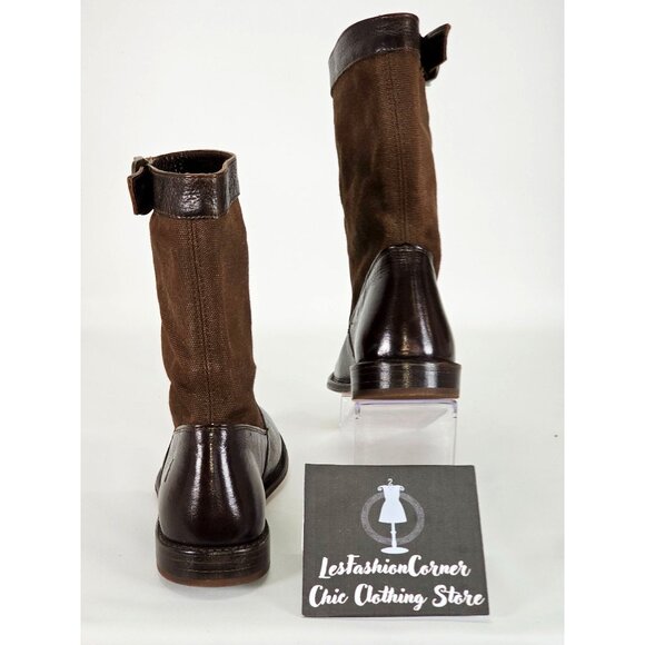 NWOB FRYE Women's Brown Leather/Canvas Shaft Buckle Ankle Boots Size 5.5 1888 - Picture 7 of 14
